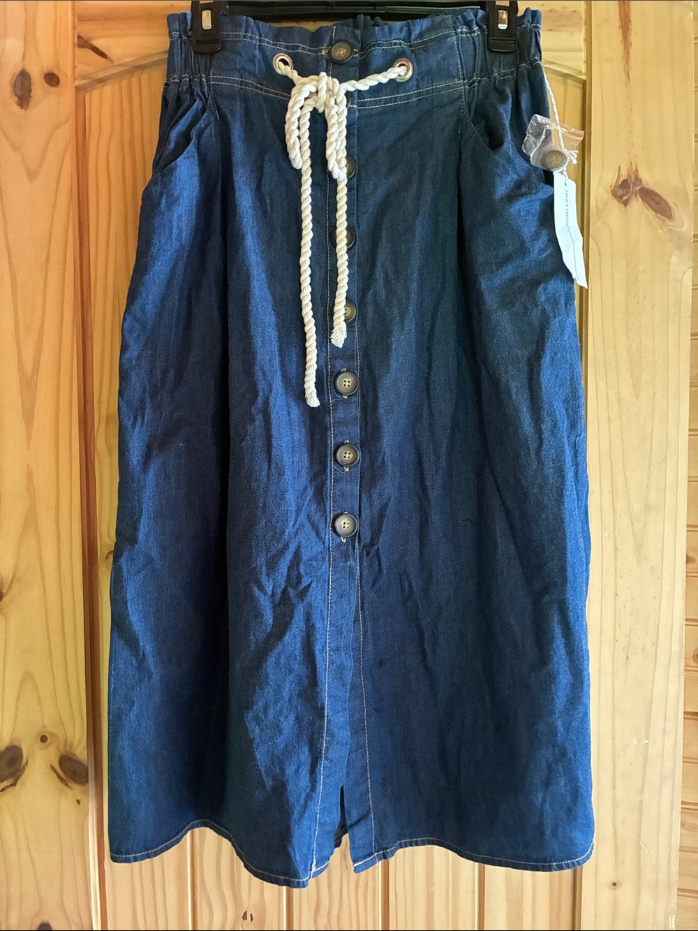Denim Blue Button-Front Women's skirt with Drawcord